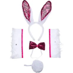 Spooktacular 5Pcs White Bunny with Sequins Cosplay Accessories Set - Costume Accessories