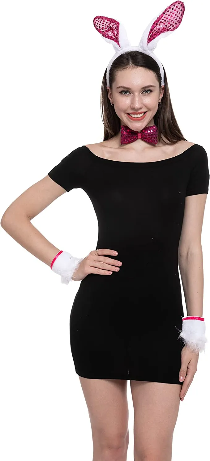 Spooktacular 5Pcs White Bunny with Sequins Cosplay Accessories Set - Costume Accessories 4 Spooktacular 5Pcs White Bunny with Sequins Cosplay Accessories Set - Costume Accessories - Image 2