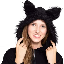 Spooktacular Woman Bat Halloween Costume with Zip Hoodie - Group Costumes -Halloween Costumes Sales 2022 Womans Black Bat Zip Hoodie Halloween Costume Adult 1