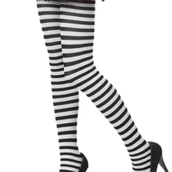 Spooktacular 3Pcs Women's Nylon Striped Tights Black/White - Costume Accessories -Halloween Costumes Sales 2022 Womens Nylon Striped Tights BlackWhite 3 Pack 1